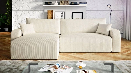 Ecksofa mit Schlaffunktion Fiesta XL beige Universal Ecksofa mit Bettzeugablage stilvoller Cordstoff