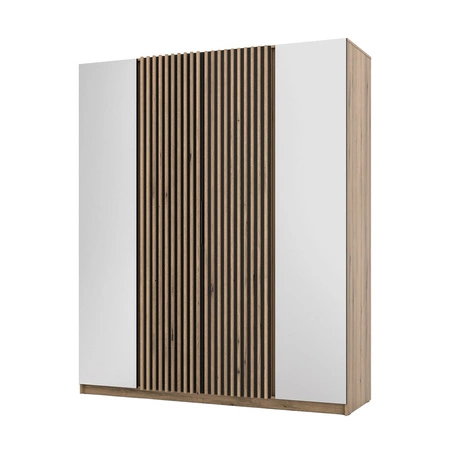 Spiegelschrank Kastano XIV 200 cm Eiche evoke / schwarz eleganter Kleiderschrank Design für Schlafzimmer Türen mit Eiche evoke Lamellen verziert