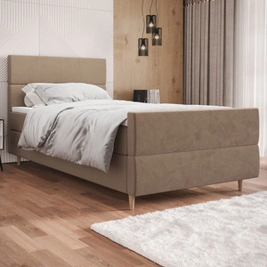 Boxspringbett Benet 90x200 hellbraun im modernen skandinavischen Stil mit gepolstertem Kopf- und Fußteil Bett mit Staukasten