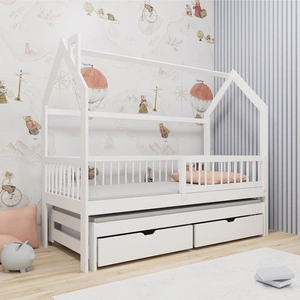 Dyzio Kinderbett 80x170 cm weiß 2-Personen-Ausziehbett für Kinderzimmer Holzhausbett mit geräumigen Schubladen