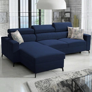 Ecksofa mit Schlaffunktion Savona blau links Bequemes und elegantes Ecksofa mit verstellbaren Kopfstützen Ziernaht