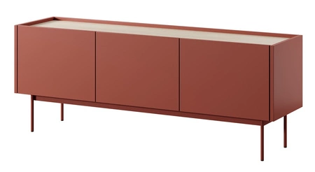 TV Schrank Vellore 144 cm Ziegel Originaldesign grifflose Fronten Metallbeine in der Farbe der Schrankfronten abgesenkte Platte