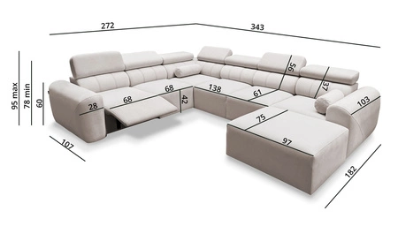 Ecksofa mit Schlaffunktion Cantare VIII Lux elfenbein rechts Design Ecksofa mit elektrisch hochgestelltem Fußteil