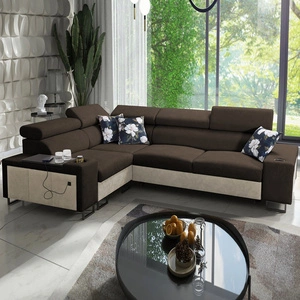 Ecksofa mit Schlaffunktion Flavio II braun/beige links bequemes Ecksofabett offene Bar an der Seite des Möbels