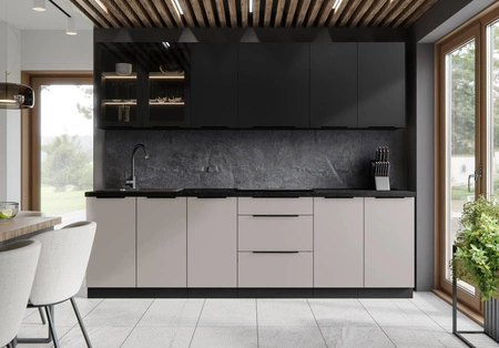 Schwarz / Tarraco 260 cm Küchenmöbel-Set Metallkantengriffe Schränke sehen in modernen Interieurs toll aus