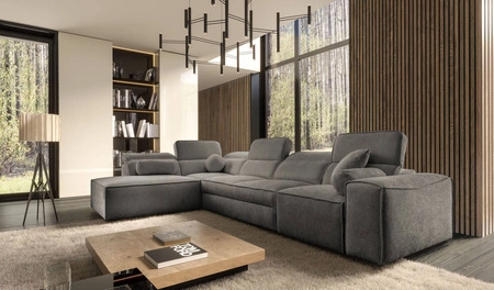 Ecksofa mit Schlaffunktion Viano XI grau linksdrehend modisches und stilvolles Ecksofa mit verstellbaren Kopfstützen Zierkissen