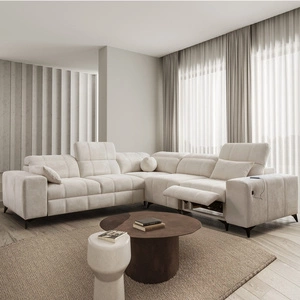Ecksofa mit Schlaffunktion Penejos III Lux creme rechts komfortables Ecksofa für das Wohnzimmer mit ausziehbarem Fußteil Bettwäschecontainer