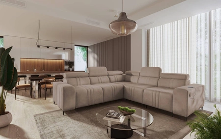 Ecksofa mit Schlaffunktion Castel III hellbraun rechts Ecksofa mit zwei Bettkästen verstellbare Kopfstützen