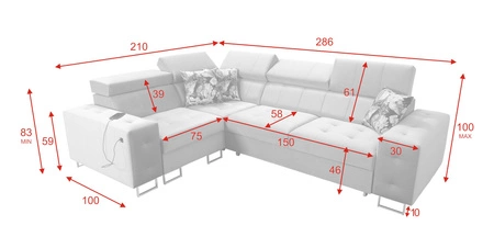Ecksofa mit Schlaffunktion Hampton II burgundy links stilvolles Ecksofa Bett weicher Samtbezug Stoff
