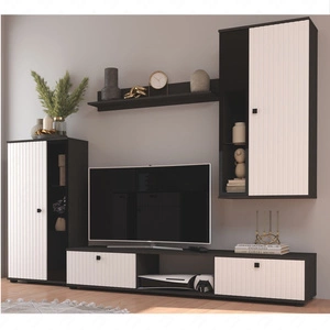 Senja Möbel matt/weiß modernes Design dekorative geriffelte Fronten mit Metallgriffen