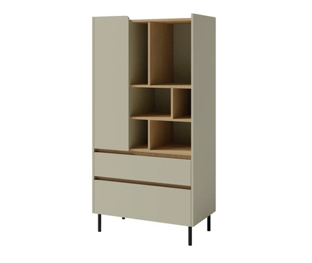 Bücherregal mit Schubladen Paguro 80 cm Eukalyptus / eiche baltic dune elegantes Design stabile hohe Beine Bücherregal mit Türen und Schubladen