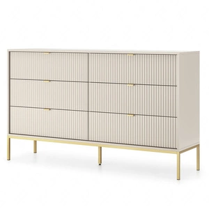 Lovro 154 cm beige Kommode modernes Design wird Liebhaber von ausdrucksstarken Interieurs geriffelte Fronten Gold-Accessoires begeistern