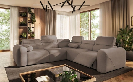 Ecksofa mit Schlaffunktion Cantare III Lux dunkelbeige rechte Seite stilvolles und bequemes Ecksofa für das Wohnzimmer mit hochklappbarem Fußteil