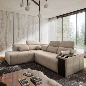 Ecksofa mit Schlaffunktion Tesalia VII beige links modernes Design komfortable Schiebelehne Schublade in der Seite des Möbels