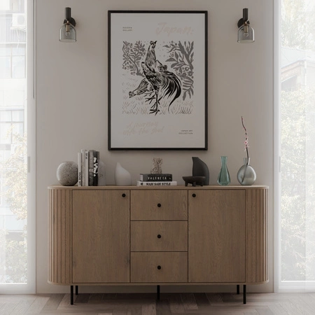 Kommode mit Schubladen Ovalio 165 cm Eiche cremona moderne Form ovale Kommode für das Wohnzimmer dekorative Fräsungen am Korpus