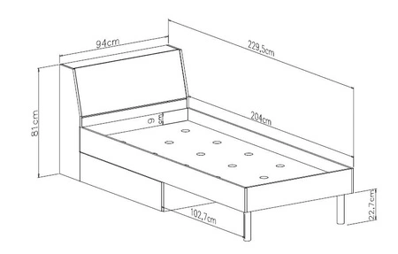 Bett mit Schublade Beja 90x200 cm weiß / Eiche artisan / grau ideal für Kinderzimmer und Jugendzimmer Stauraum im Kopfteil