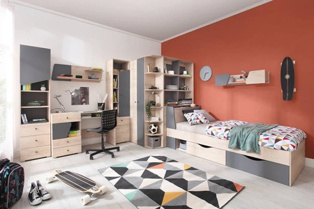 Möbel-Set Dzeta Eiche / anthrazit ideal für ein Jugend- oder Kinderzimmer in einem trendigen Stil