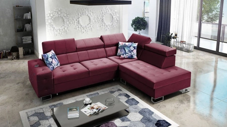 Ecksofa mit Schlaffunktion Hampton VII kastanienbraun rechte Ecke Sofa für den Raum aus Samt Stoff mit einer glatten Oberfläche