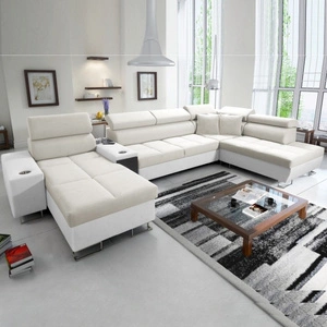 Ecksofa mit Schlaffunktion Dafni V elfenbein / weiß links Samt bequem und komfortabel Ecksofa mit verstellbaren Kopfstützen