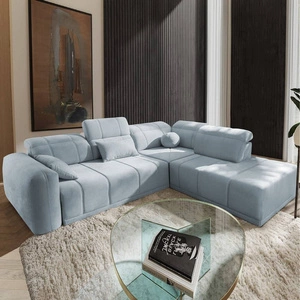 Ecksofa mit Schlaffunktion Cetara VII blau rechte Seite Hochwertiges Ecksofa für das Wohnzimmer mit bequemer Schiebelehne