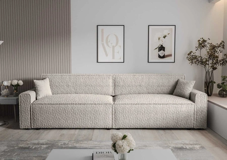 Klappsofa Brandon XL Bis cremefarbener moderner Designstoff mit ausgeprägter Schleifenoberfläche Bettzeugbehälter