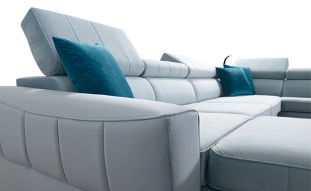 Ecksofa mit Schlaffunktion Rava VI braun links praktisches und modernes Ecksofa ausgestattet mit einer Multifunktionslampe