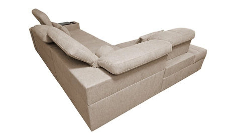 Ecksofa mit Schlaffunktion Tesalia VII Honig links modernes Design komfortable Schiebe-Rückenlehne Schublade in der Seite des Möbels