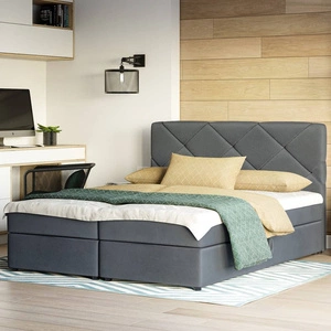 Boxspringbett Luton 140x200 hellgrau Bett im modernen skandinavischen Stil mit markantem Kopfteil