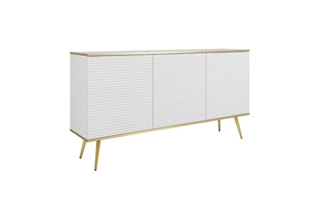 Kommode Luxury 160 cm weiß elegantes Design stilvolle geriffelte Fronten Kommode Körper mit goldenen trim goldenen Metall Beine gekrönt