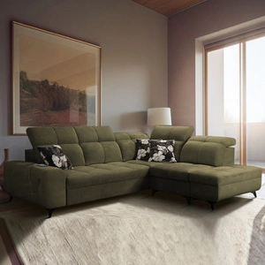 Ecksofa mit Schlaffunktion Buffalo VII olivgrün rechts stilvolles Ecksofa mit Bettzeugcontainern Velourstoff