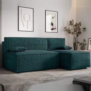 Ecksofa mit Schlaffunktion Brandon türkis rechte Seite weicher Stoff mit charakteristischer Schlingenoberfläche Bettzeugbehälter