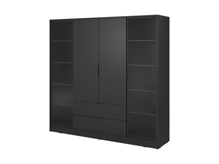 Kleiderschrank Corse 206 cm schwarz moderner Design Kleiderschrank mit Glasfronten und geräumigen Schubladen ideal für Schlafzimmer und Büros