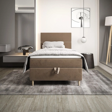 Boxspringbett Bing 120x200 hellbraun im modernen skandinavischen Stil mit gepolstertem Kopfteil Bett mit Staukasten