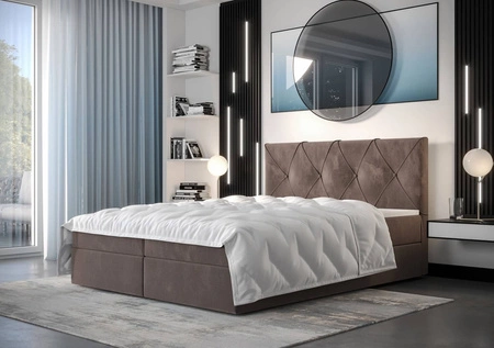 Boxspringbett Arvada 140x200 hellbraunes Bett im modernen skandinavischen Stil mit gepolstertem Kopfteil