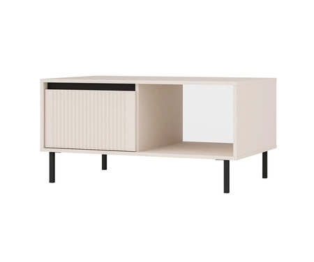 Osaka Möbelset beige/schwarz modernes Design mit modischen Farben hohe Metallbeine schwarz geschmackvolle geriffelte Front hervorgehoben