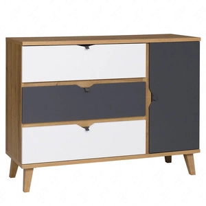 Kommode Memone 120 cm goldene Eiche / weiß / graphit ideale Kommode für ein Jugend- oder Kinderzimmer im skandinavischen Stil