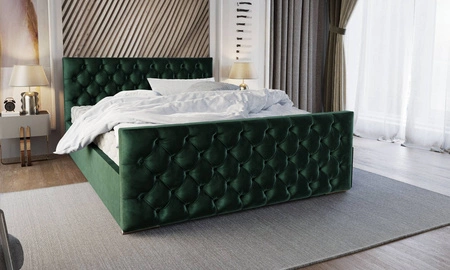 Polsterbett Viamao 140x200 flaschengrün mit Container im modernen skandinavischen Stil mit gestepptem Kopf- und Fußteil