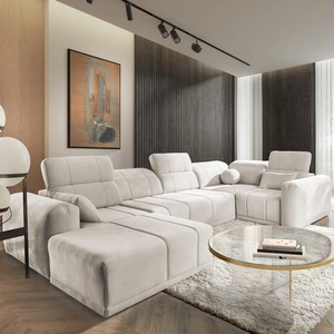 Ecksofa mit Schlaffunktion Cetara IV creme linke Seite stilvolles Eckdesign mit verschiebbaren Rückenlehnen zwei Bettkästen