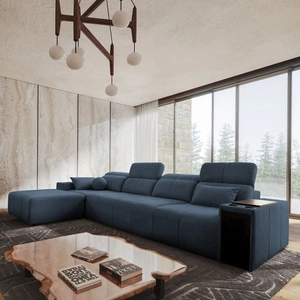 Ecksofa mit Schlaffunktion Tesalia XII blau links modernes Design komfortable Schiebe-Rückenlehne Schublade in der Seite des Möbels