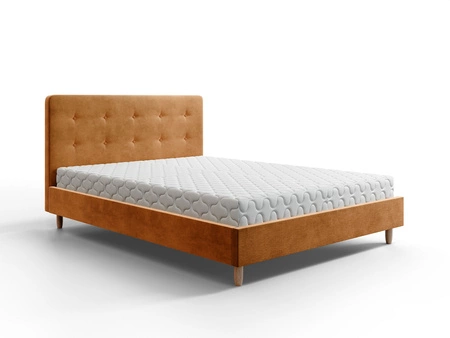 Polsterbett Noiro 180x200 senf mit Container im modernen skandinavischen Stil mit markantem Kopfteil