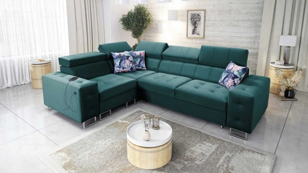 Ecksofa mit Schlaffunktion Hampton II meeresblau links stilvolles Ecksofa weiche Polsterung Stoffart Samt