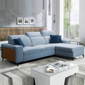 Ecksofa mit Schlaffunktion Kelly blau rechte Ecke Samt Komfort und Funktionalität Ecksofa mit Latten