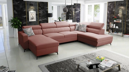 Ecksofa mit Schlaffunktion Savona VI Indian pink links elegantes und bequemes Ecksofa für Wohnzimmer mit zwei Bettkästen 