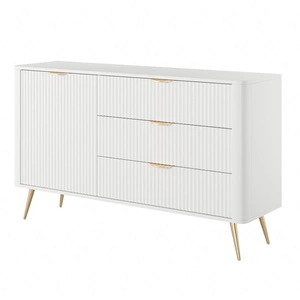 Lante Schubladenkommode 138 cm weiß elegante abgerundete Kommode auf einem Metallsockel unterstützt stilvolle Griffe