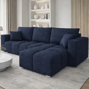 Ecksofa mit Schlaffunktion Linco dunkelblau Universal modernes Ecksofa für Wohnzimmer strukturierter Stoff mit interessanter Oberfläche