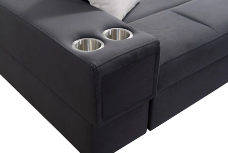 Ecksofa mit Schlaffunktion Elgin braun linkes Ecksofa mit verstellbaren Kopfstützen praktische Schubladen in den Seiten des Möbels