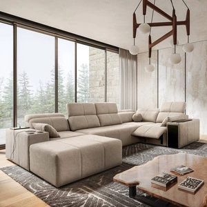 Ecksofa mit Schlaffunktion Tesalia IV Lux beige links stilvolles Ecksofa mit ausziehbarem Fußteil und Schiebefunktion der Rückenlehne