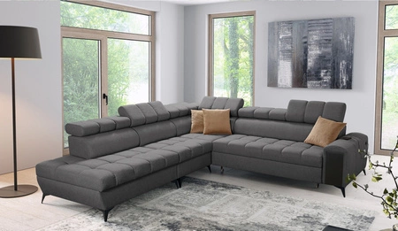 Ecksofa mit Schlaffunktion Bolmso IX graphit links bequemes Ecksofa für Wohnzimmer mit Schublade Bettzeug Container stilvolles Design