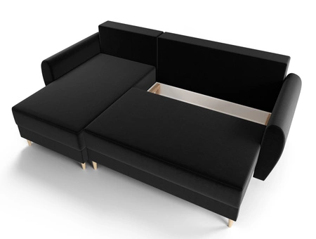 Ecksofa mit Schlaffunktion Rovigo schwarz links elegantes Ecksofa in skandinavischer Form großes Bettzeugfach