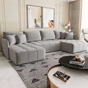 Ecksofa mit Schlaffunktion Oroso U hellgrau Bettzeugcontainer weicher Samtstoff mit wasserabweisender Beschichtung Ziersteppung